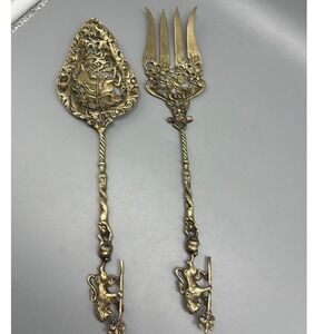 Vintage Montagnani‎ Italy Ornate Baroque Brass Serving Spoon Fork